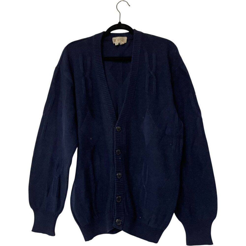 Vintage Gucci Mens Sweater IT 50 US L Navy Blue Oversized Knit Cardigan 90s